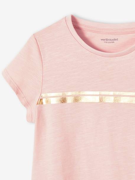 Iriserend gestreept sportshirt voor meisjes ecru+gemêleerd grijs+roze (poederkleur) - vertbaudet enfant 