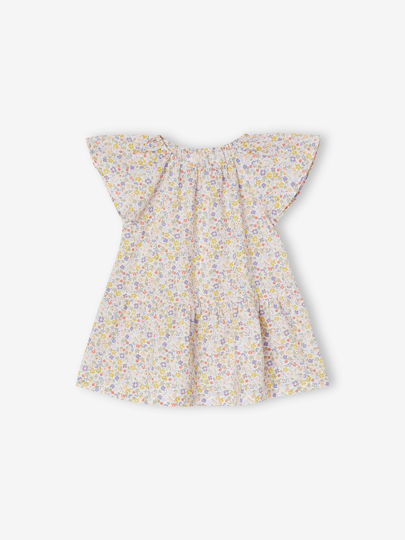 Babyjurk met bloemen en vlindermouwen ecru