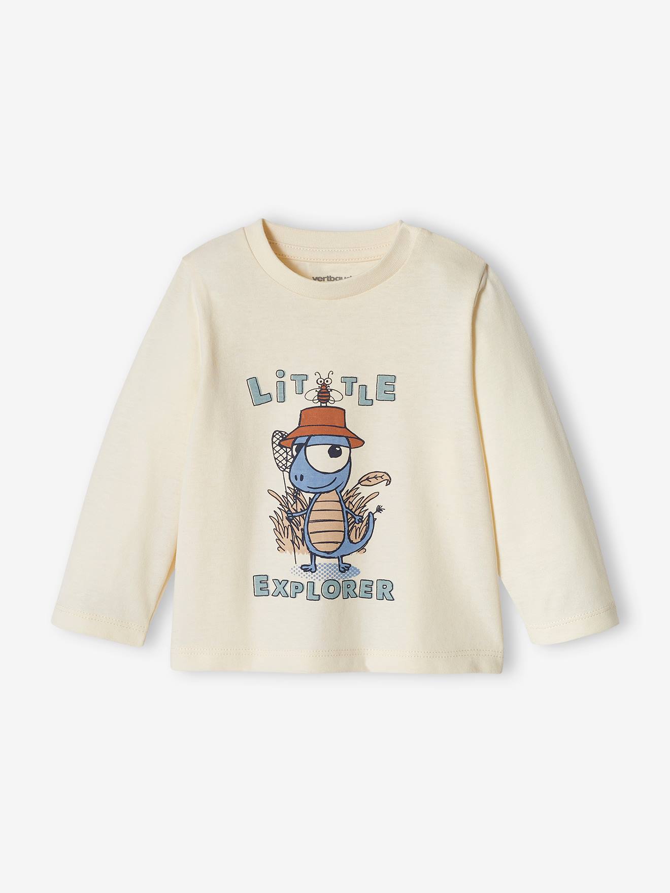 Bedrukt baby-T-shirt met lange mouwen ecru