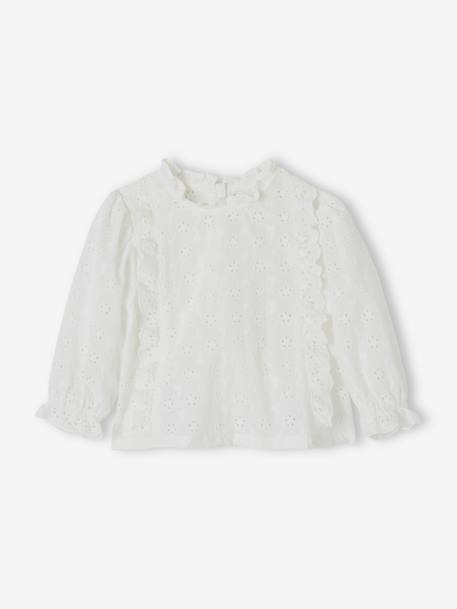 Meisjesblouse met ruches van Engels borduurwerk lichtroze+snoepjesroze+wit - vertbaudet enfant 