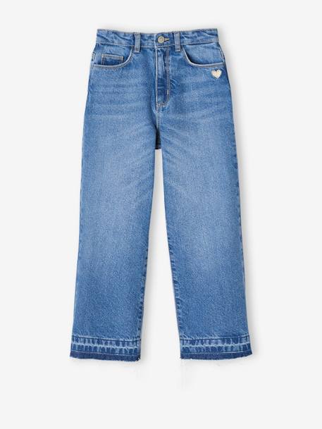 Wijde meisjesjeans met rafels aan de onderkant denimgrijs+gebleekt denim+hemelsblauw+jeansblauw+stone - vertbaudet enfant 