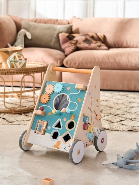 Loopwagen met houten remmen hout+rozen+wit - vertbaudet enfant 