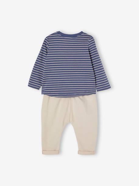 Babyset T-shirt + molton broek gestreept / karamel+indigoblauw - vertbaudet enfant 