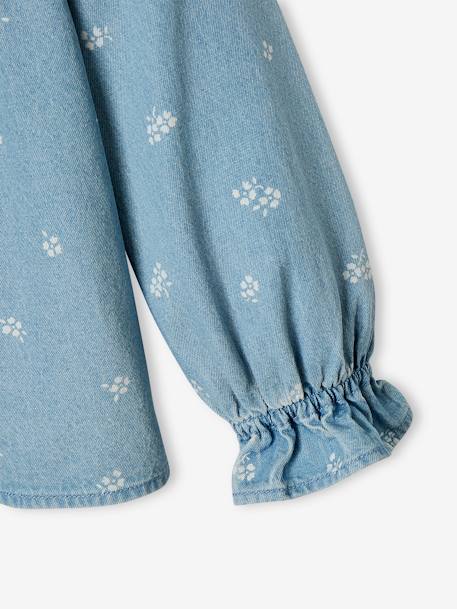 Meisjeshemd van denim met gebloemde kraag double stone - vertbaudet enfant 