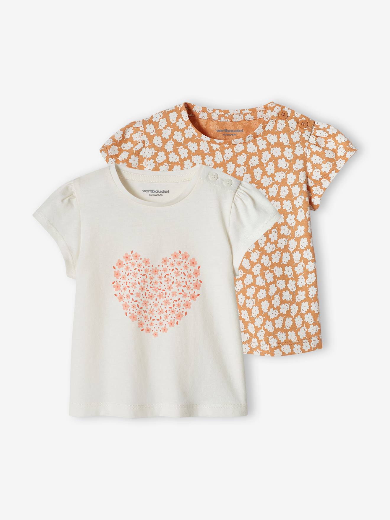 Set van 2 T-shirts voor baby, met korte mouwen ecru