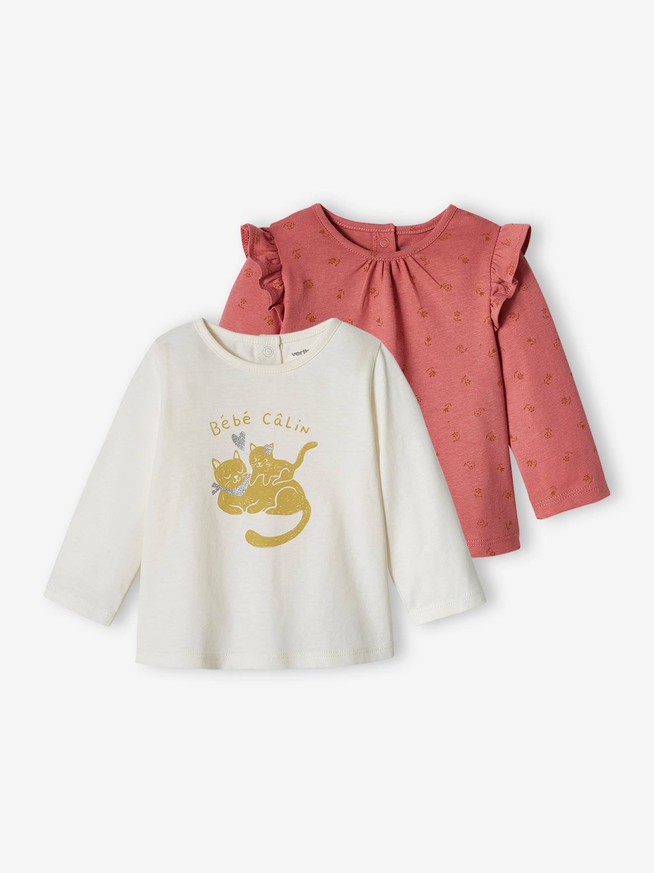 Set van 2 baby-T-shirts met lange mouwen ecru