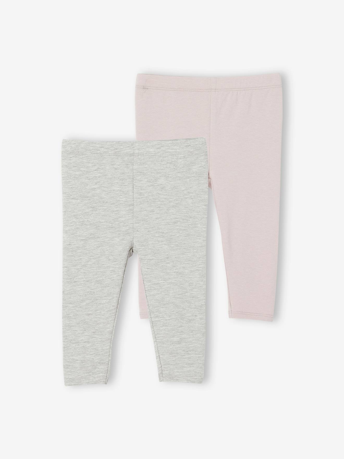 Set van 2 lange baby-leggings meisje gemêleerd grijs