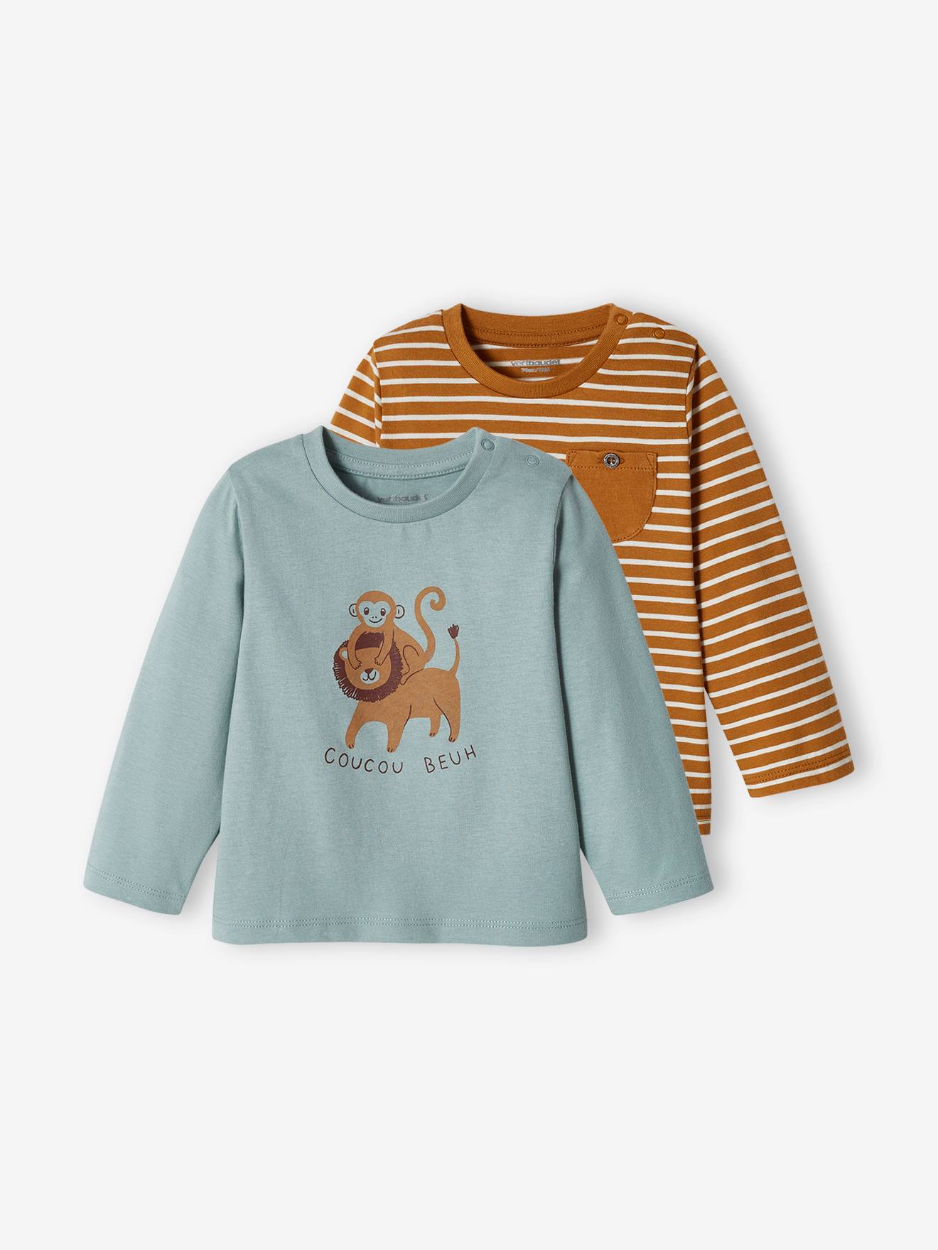 Set van 2 shirts met dierenmotief en strepen grijsblauw