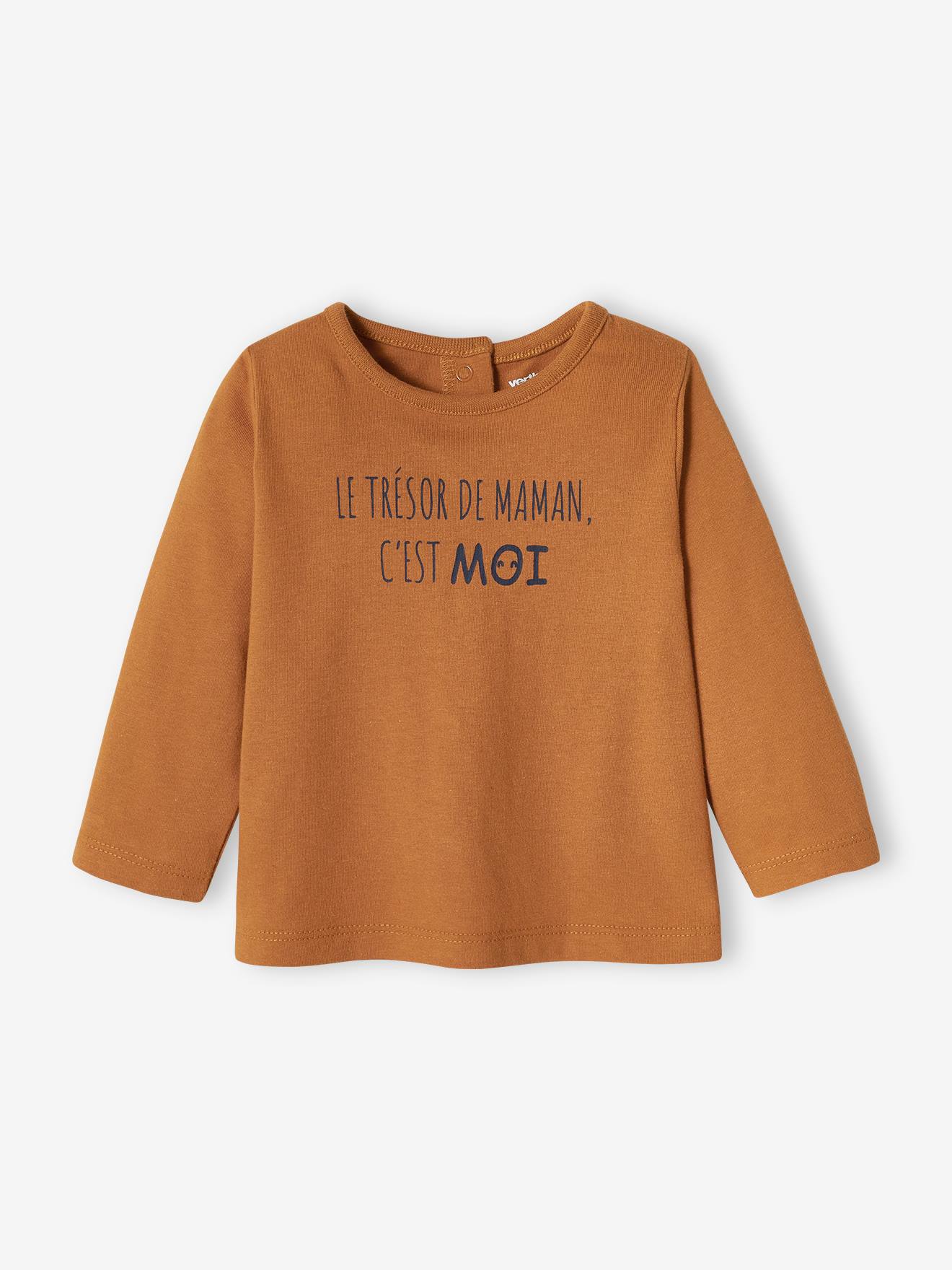 T-shirt met lange mouwen en tekst voor baby's karamel