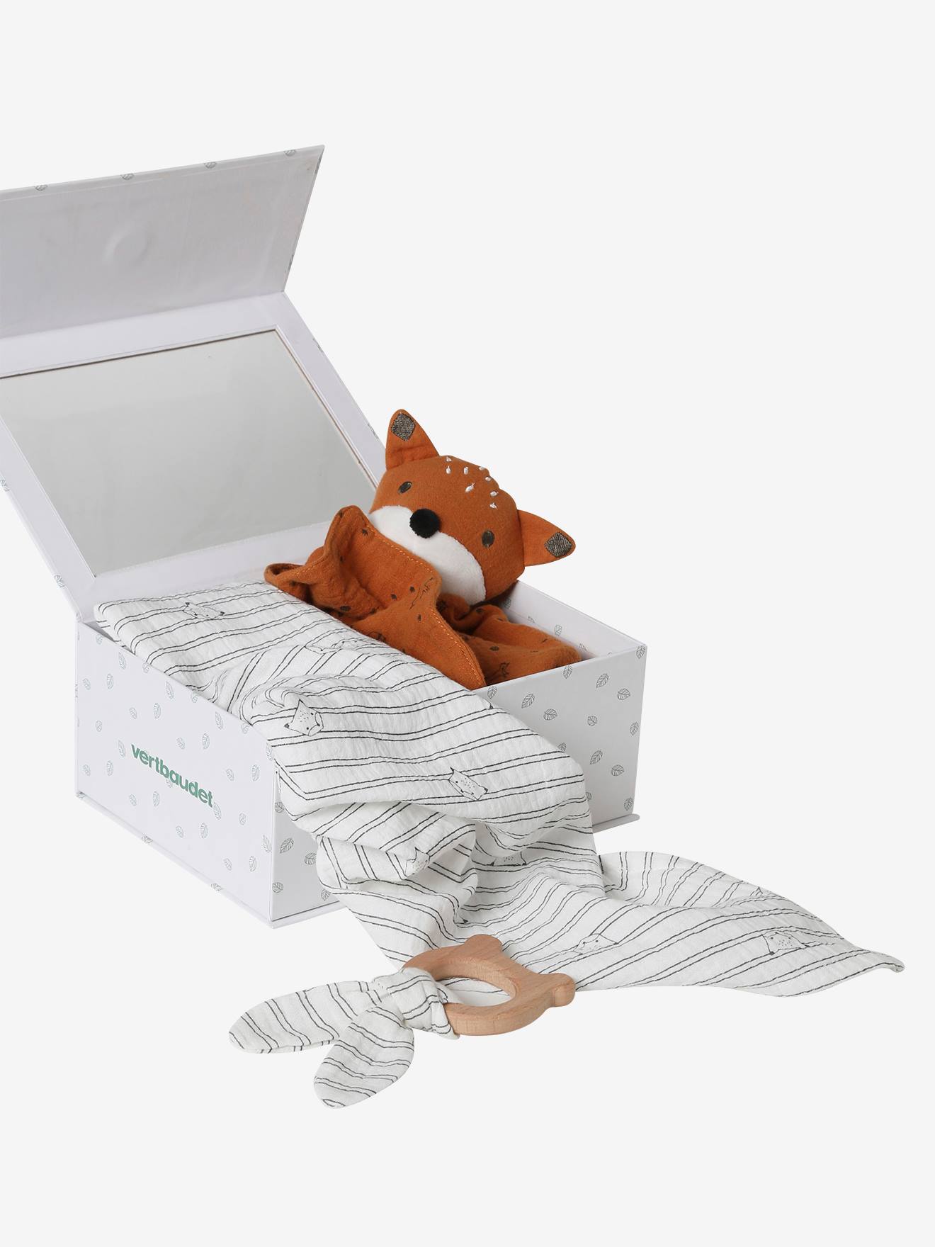 Geschenkdoos met 3 stuks: slaapzak + personaliseerbare knuffel + rammelaar bloemen