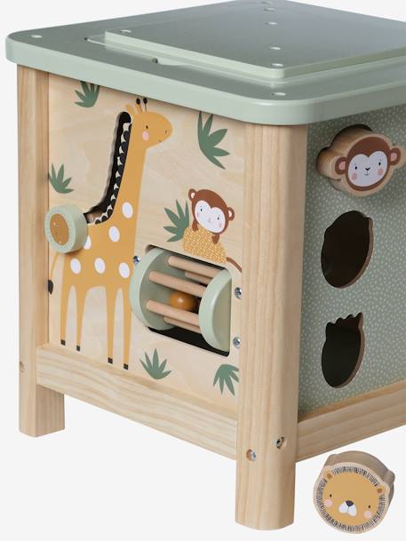 Grote houten activiteitenkubus Beige LOVELY FARM+blauw+roze+rozen+Tanzania - vertbaudet enfant 