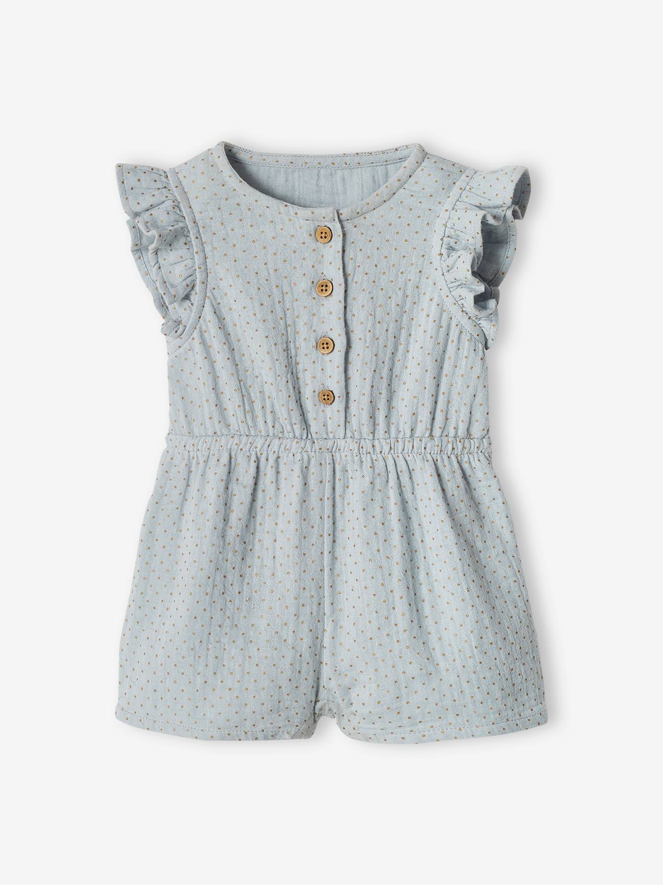 Baby jumpsuit van katoengaas hemelsblauw