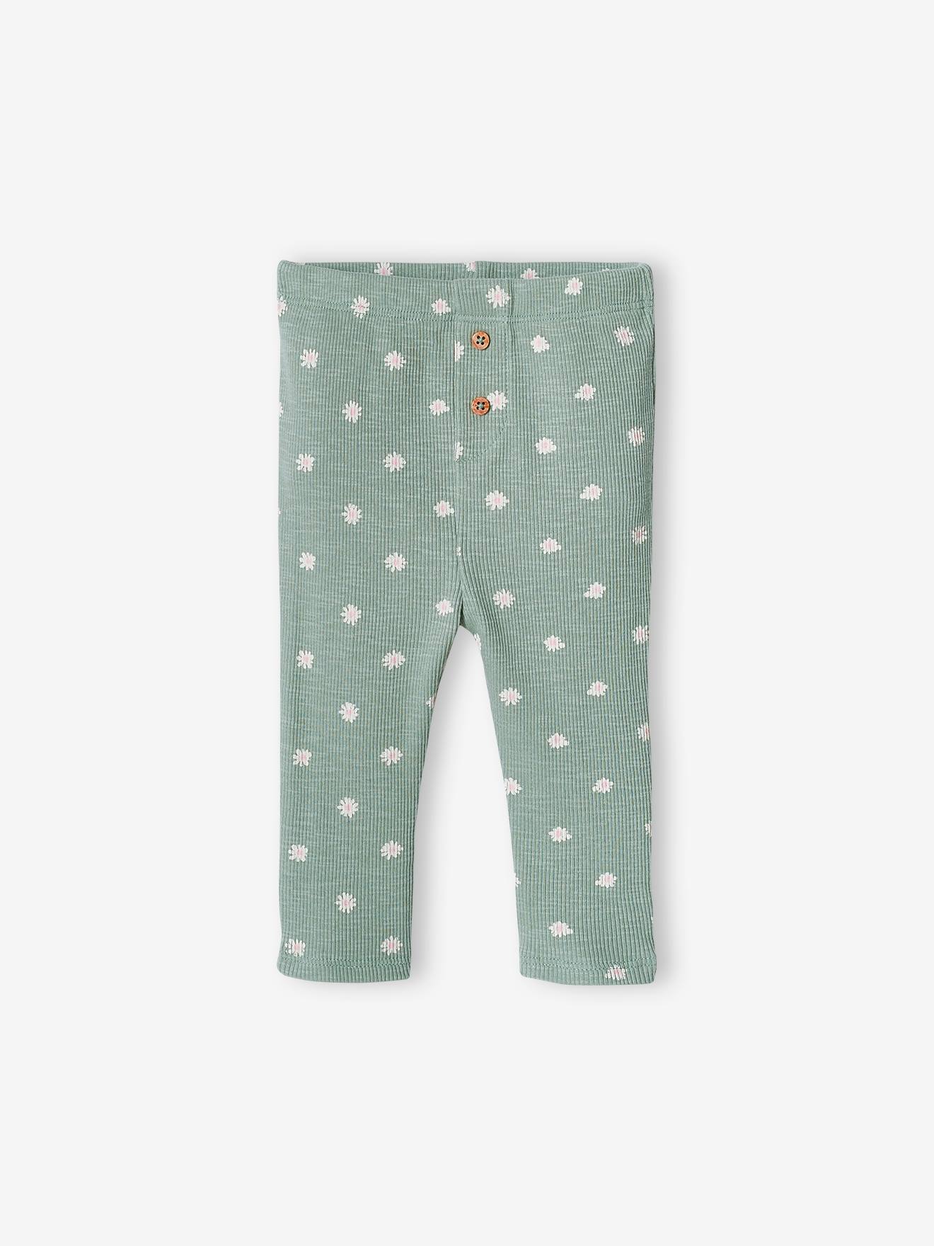 Effen geribbelde legging voor baby saliegroen