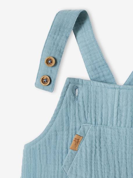 Newborn salopette van gevoerd hydrofiel katoen beige+gebleekt denim - vertbaudet enfant 