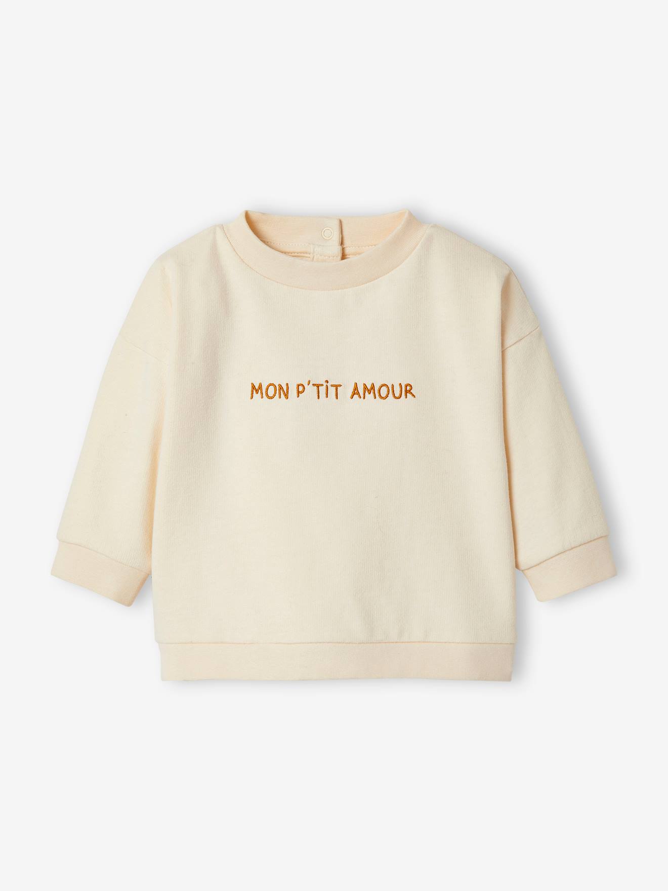 Aanpasbaar sweatshirt voor baby met boodschap ecru