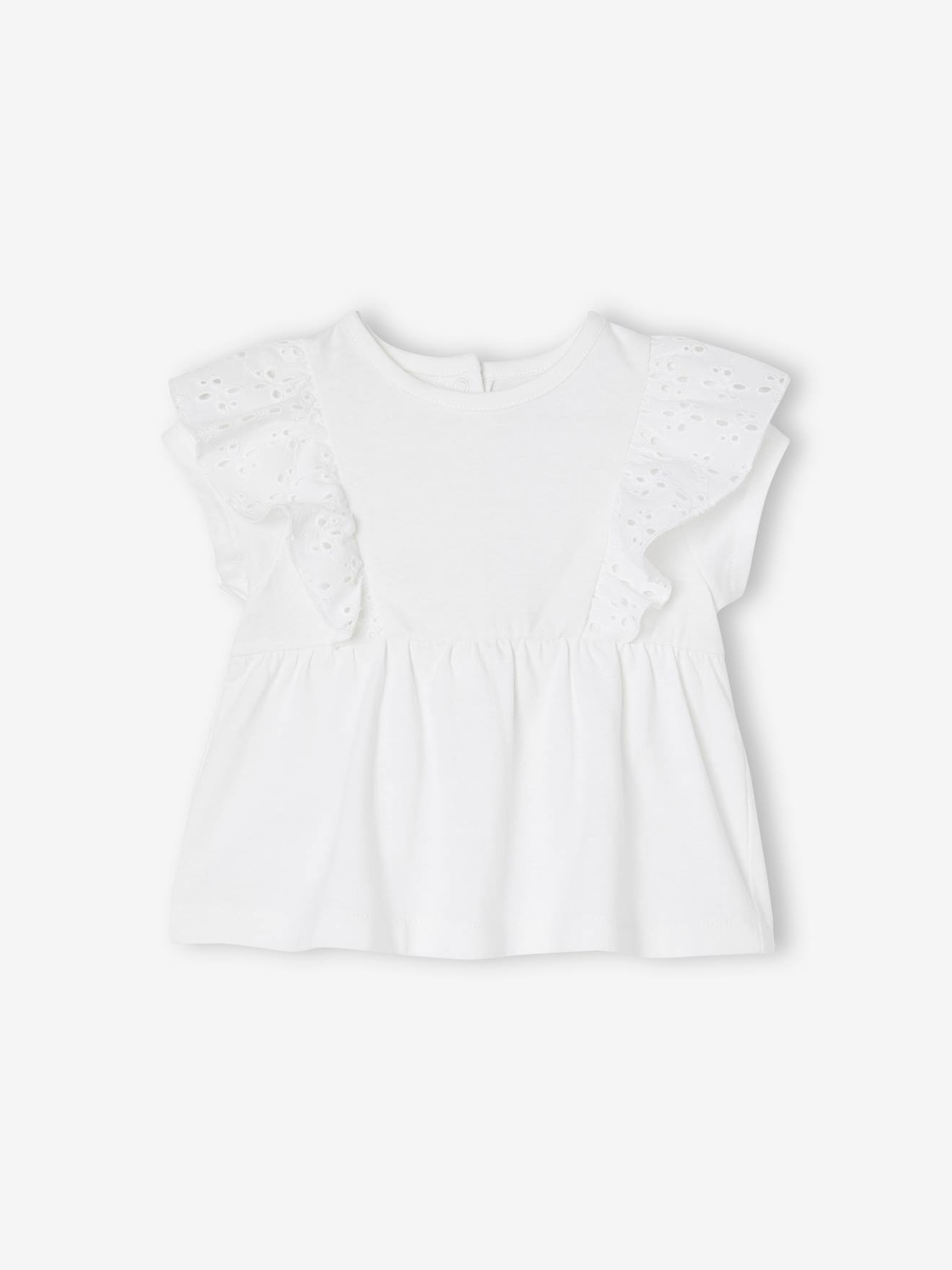 T-shirt voor baby met ruche in Engelse kant wit