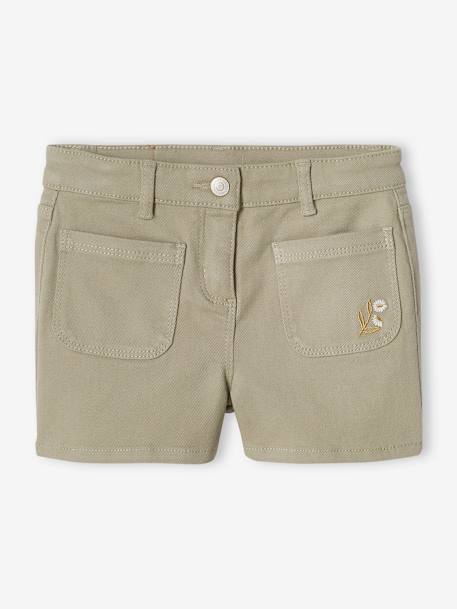 Meisjesshort met geborduurde glanzende bloemen korstmos - vertbaudet enfant 