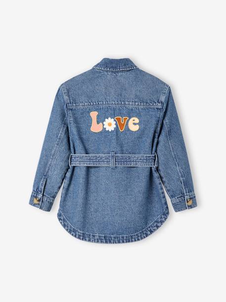 Saharaanse jas in denim met 'love' geborduurd op de rug stone - vertbaudet enfant 