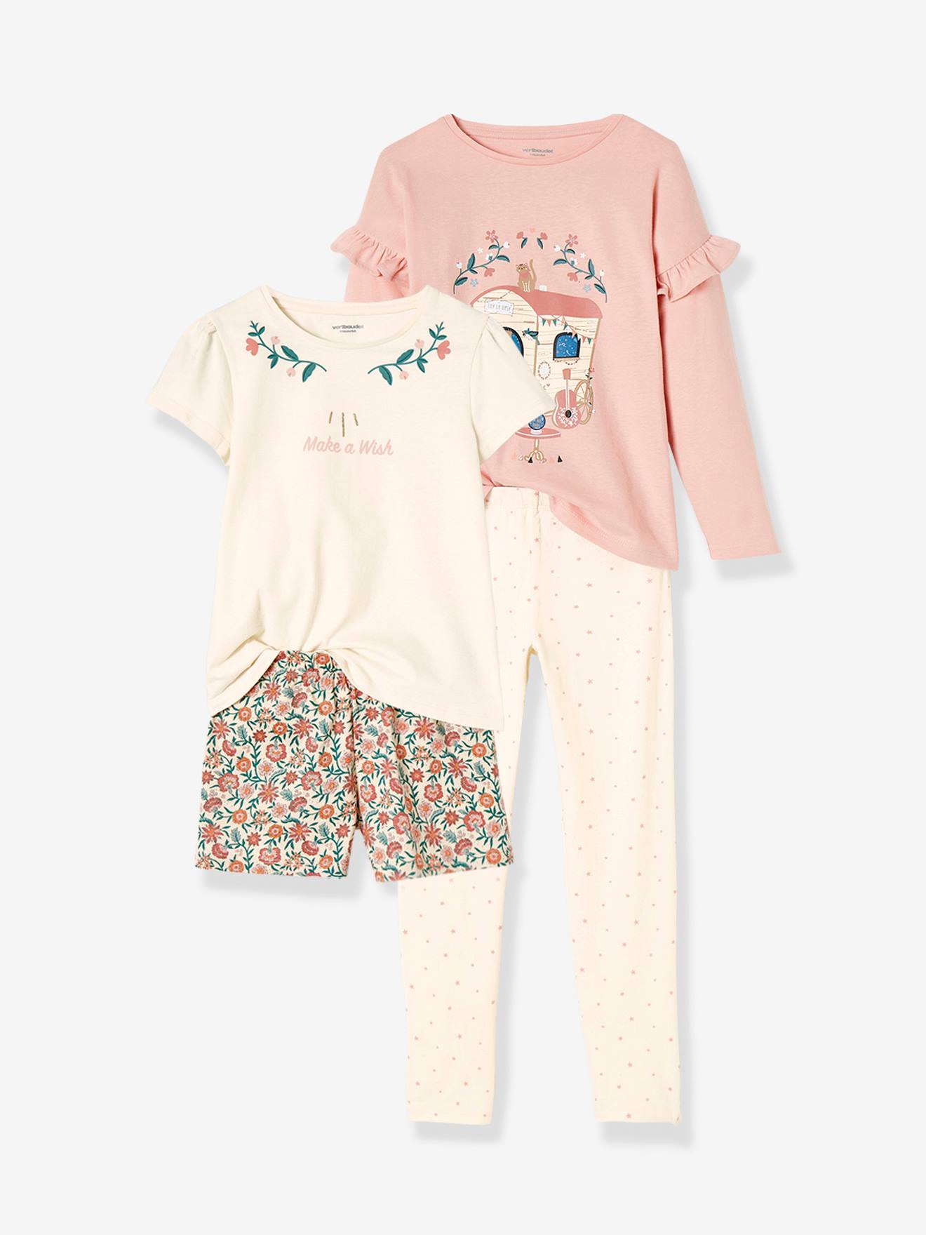 Set pyjama + korte pyjama bohemian meisjes oudroze
