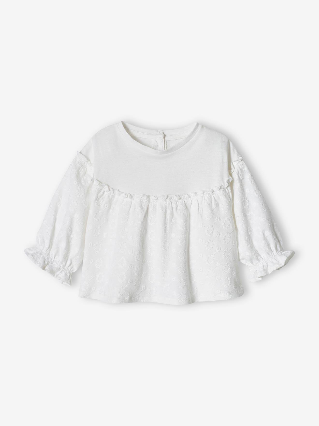 Baby-T-shirt met borduursel lange mouwen wit