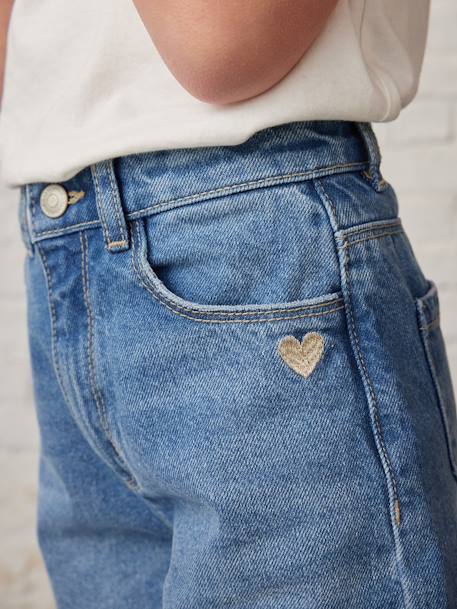 Wijde meisjesjeans met rafels aan de onderkant denimgrijs+gebleekt denim+hemelsblauw+jeansblauw+stone - vertbaudet enfant 