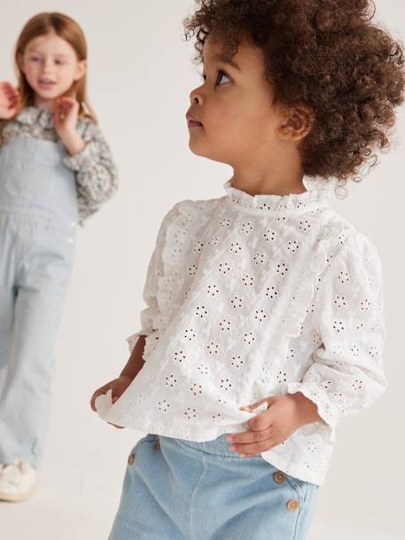 Meisjesblouse met ruches van Engels borduurwerk lichtroze+snoepjesroze+wit - vertbaudet enfant 