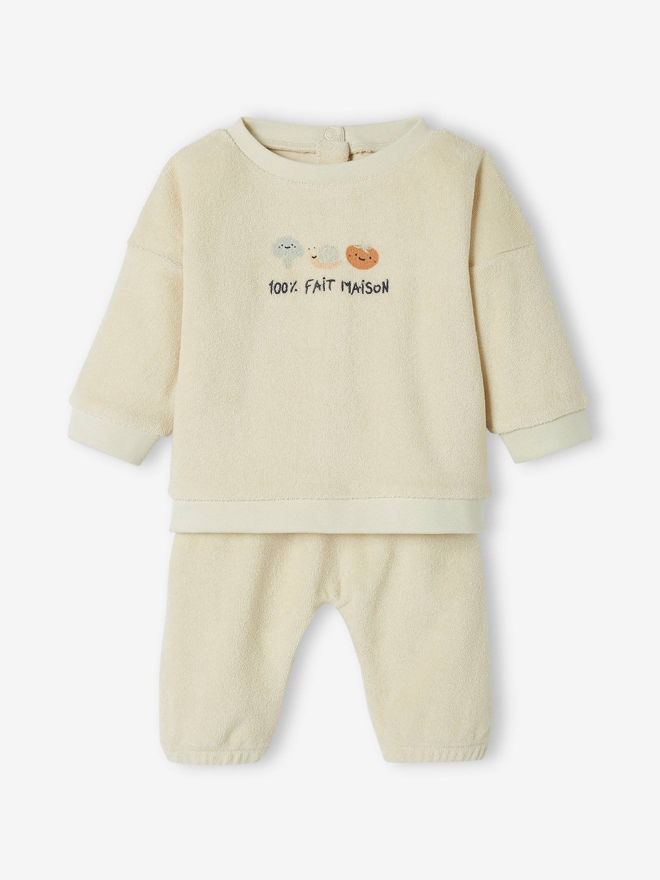 Babysetje van badstof, sweater en broek ecru