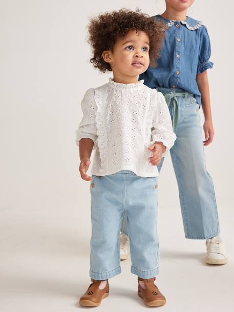 Meisjesblouse met ruches van Engels borduurwerk lichtroze+snoepjesroze+wit - vertbaudet enfant 