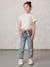 Jeans 'mom fit' met riem van katoengaas voor meisjes denim zwart+double stone - vertbaudet enfant 