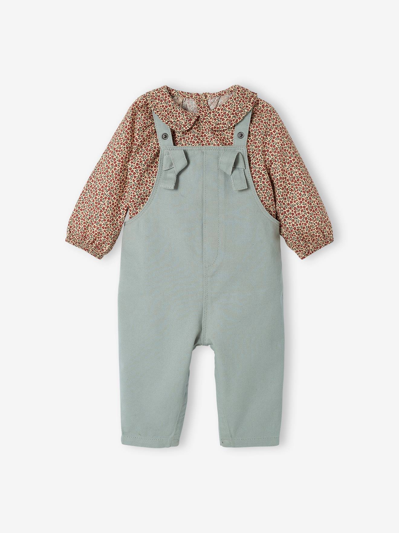 Set jumpsuit en blouse voor baby's groengrijs
