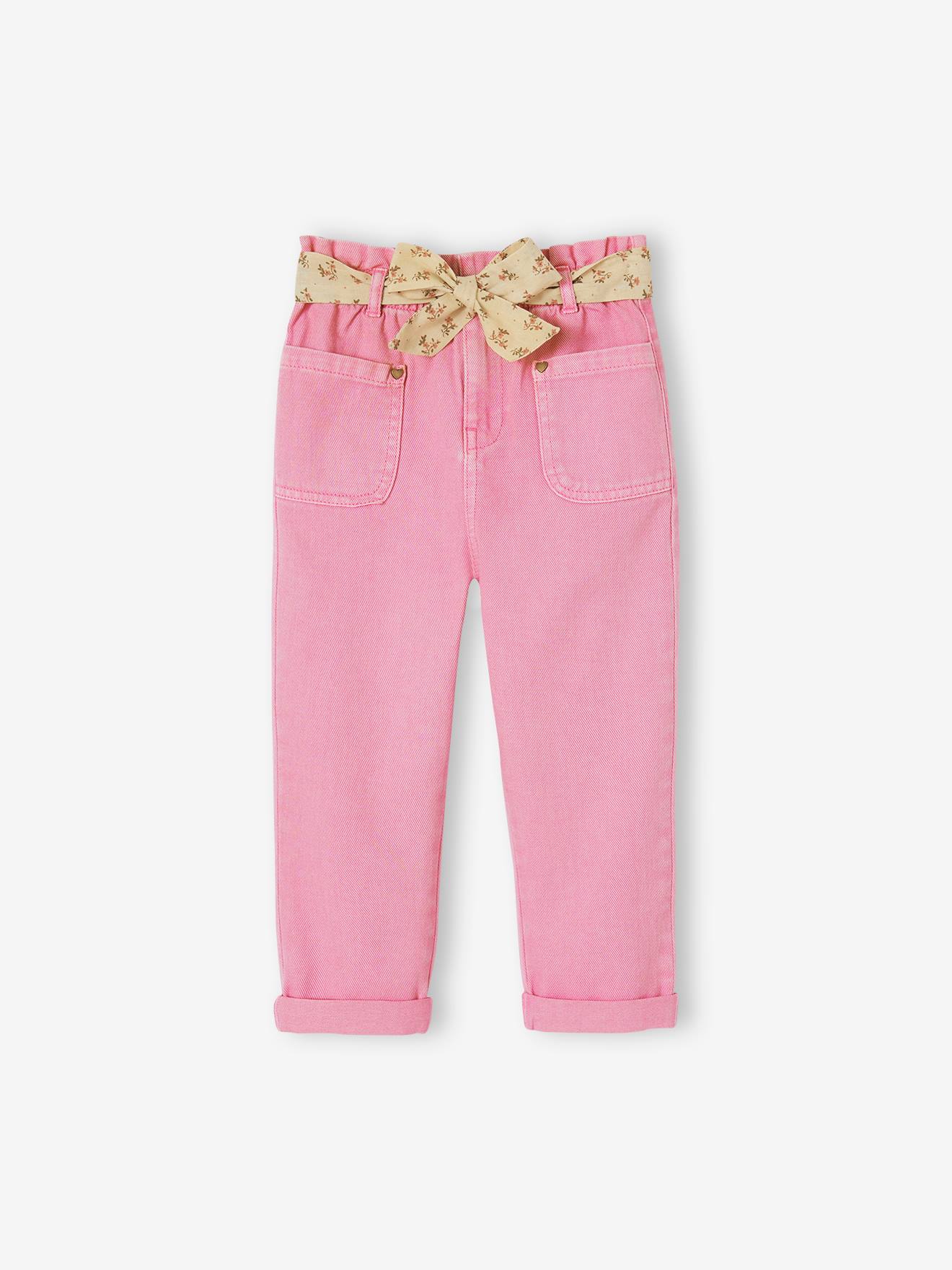 Paperbag korte broek meisjes met riem met bloemenprint rozen