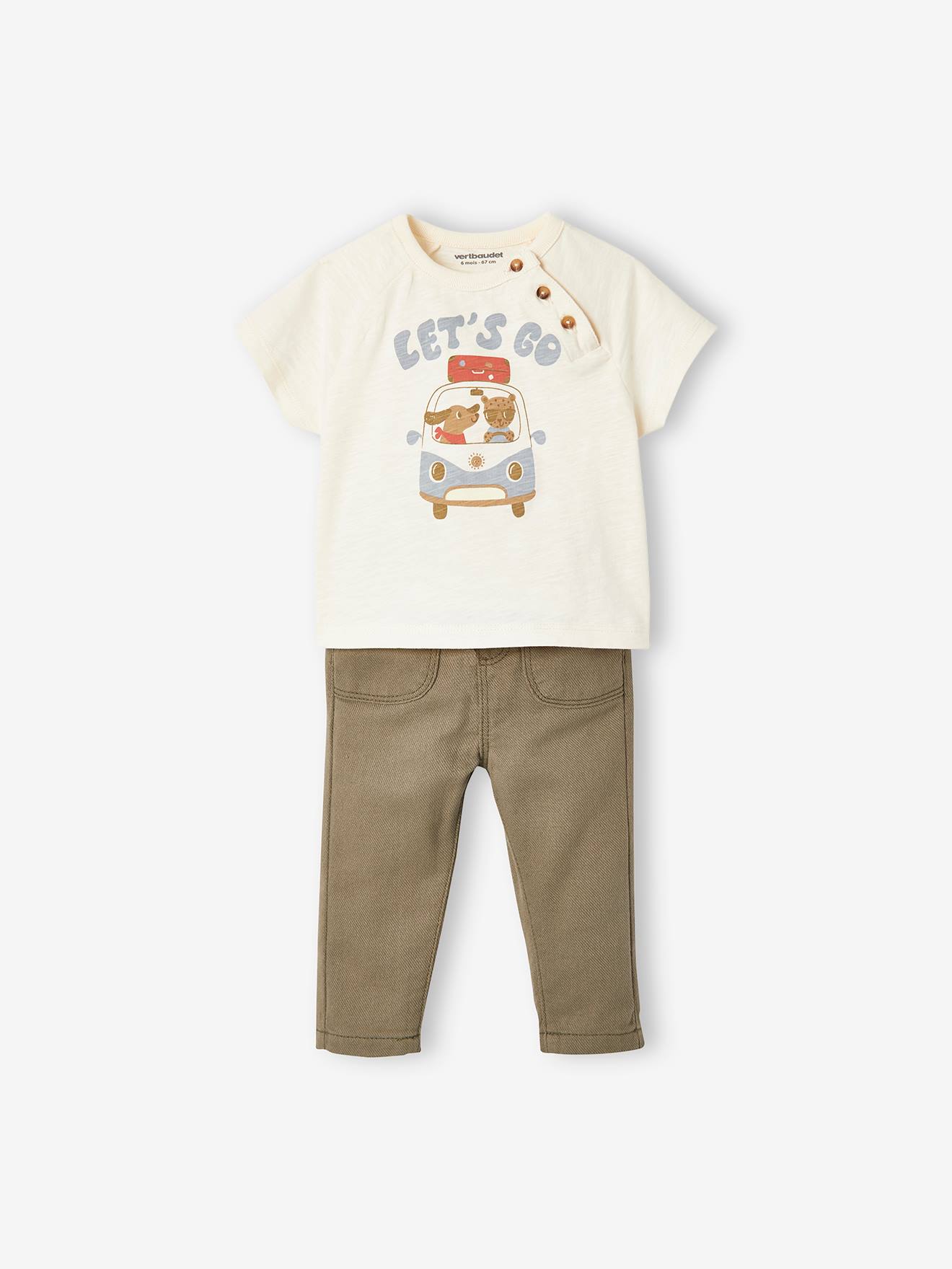 Set shirt met korte mouwen en broek voor baby ecru