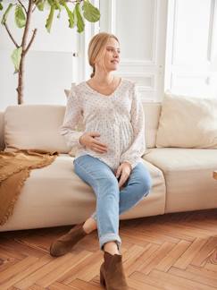 Zwangerschapskleding-Overhemd, tuniek-Zwangerschaps- en borstvoedingsblouse met stippenprint