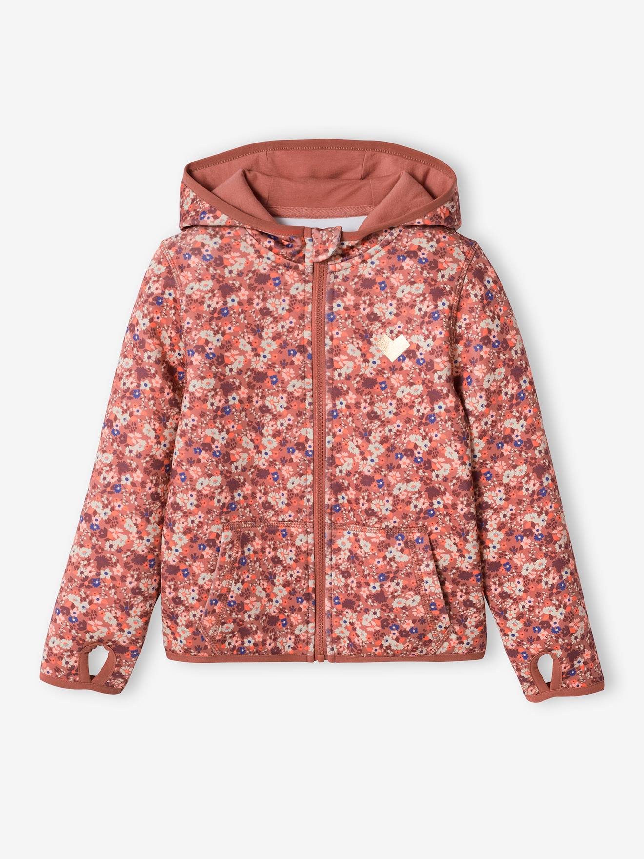 Sport sweatshirt met rits en bloemenprint in technisch materiaal terracotta