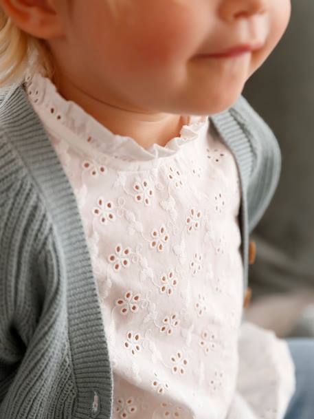 Meisjesblouse met ruches van Engels borduurwerk lichtroze+snoepjesroze+wit - vertbaudet enfant 