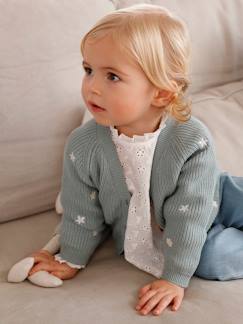Baby-Trui, vest, sweater-Babyvestje met borduursel en V-hals van Engels ribbreisel
