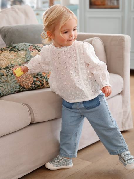 Meisjesblouse met ruches van Engels borduurwerk lichtroze+snoepjesroze+wit - vertbaudet enfant 