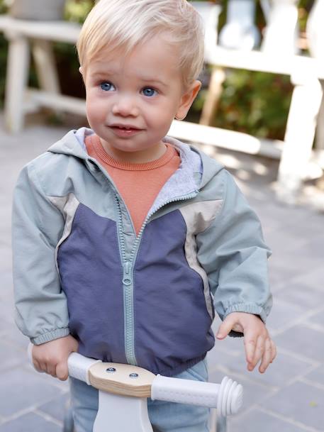 Windjack colorblock voor babyjongens blauwgroen+kameel - vertbaudet enfant 