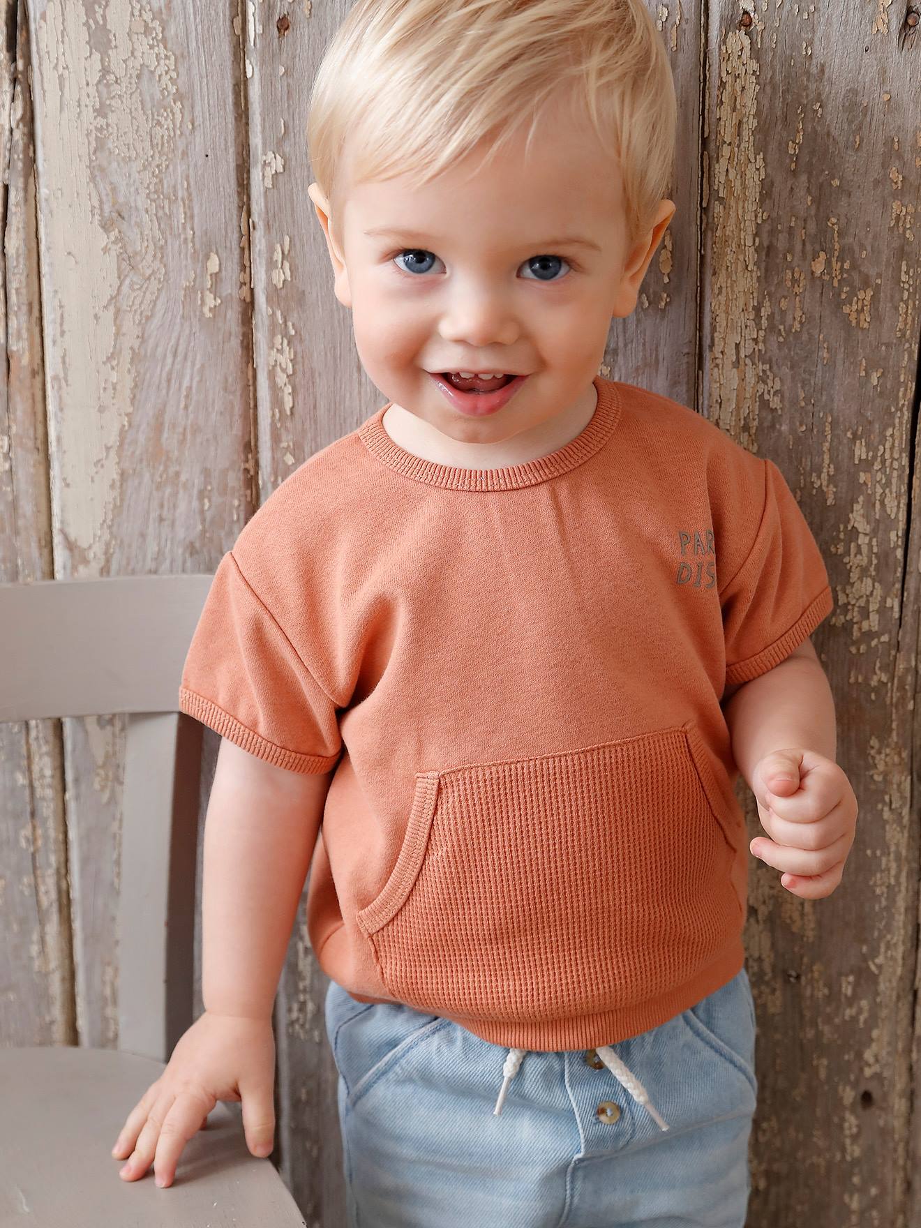 Babysweater met korte mouwen roest afbeelding