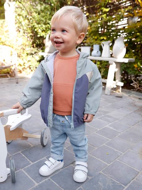 Windjack colorblock voor babyjongens blauwgroen+kameel - vertbaudet enfant 