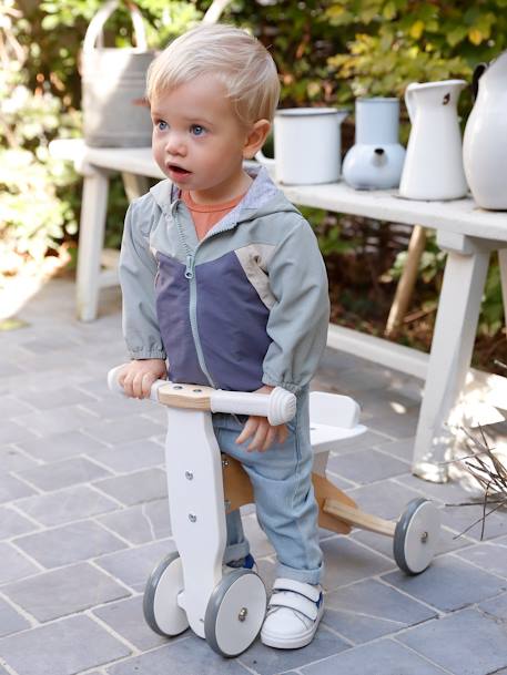 Windjack colorblock voor babyjongens blauwgroen+kameel - vertbaudet enfant 