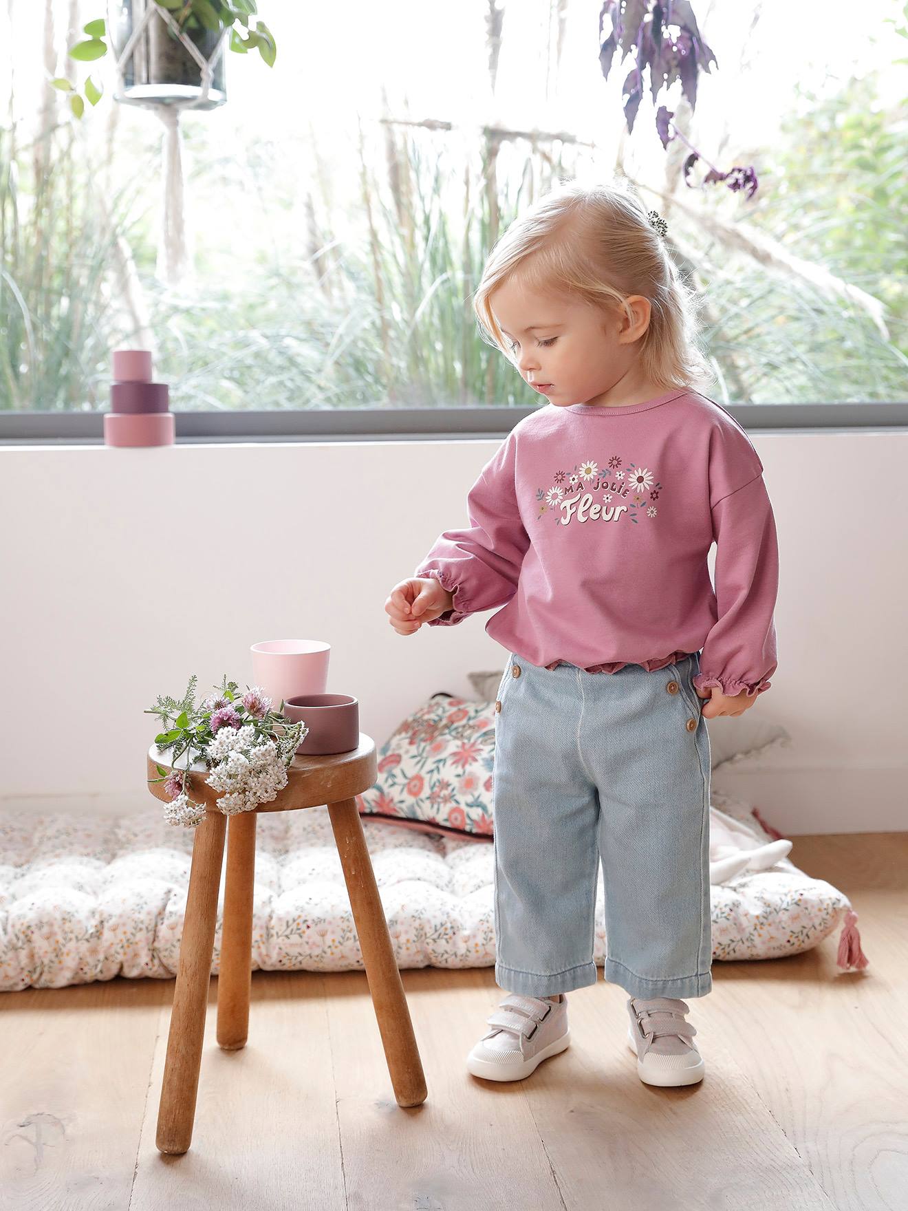 Grote babybroek van denim double stone