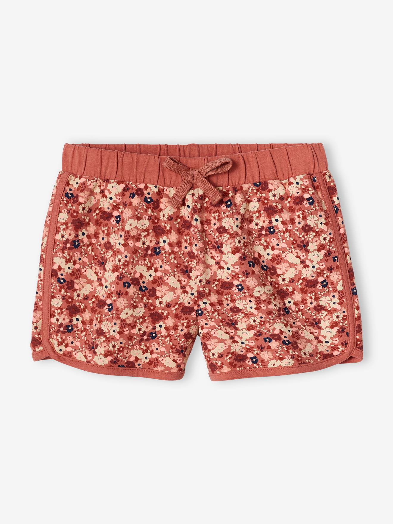 Meisjes sportshort met bloemenprint terracotta