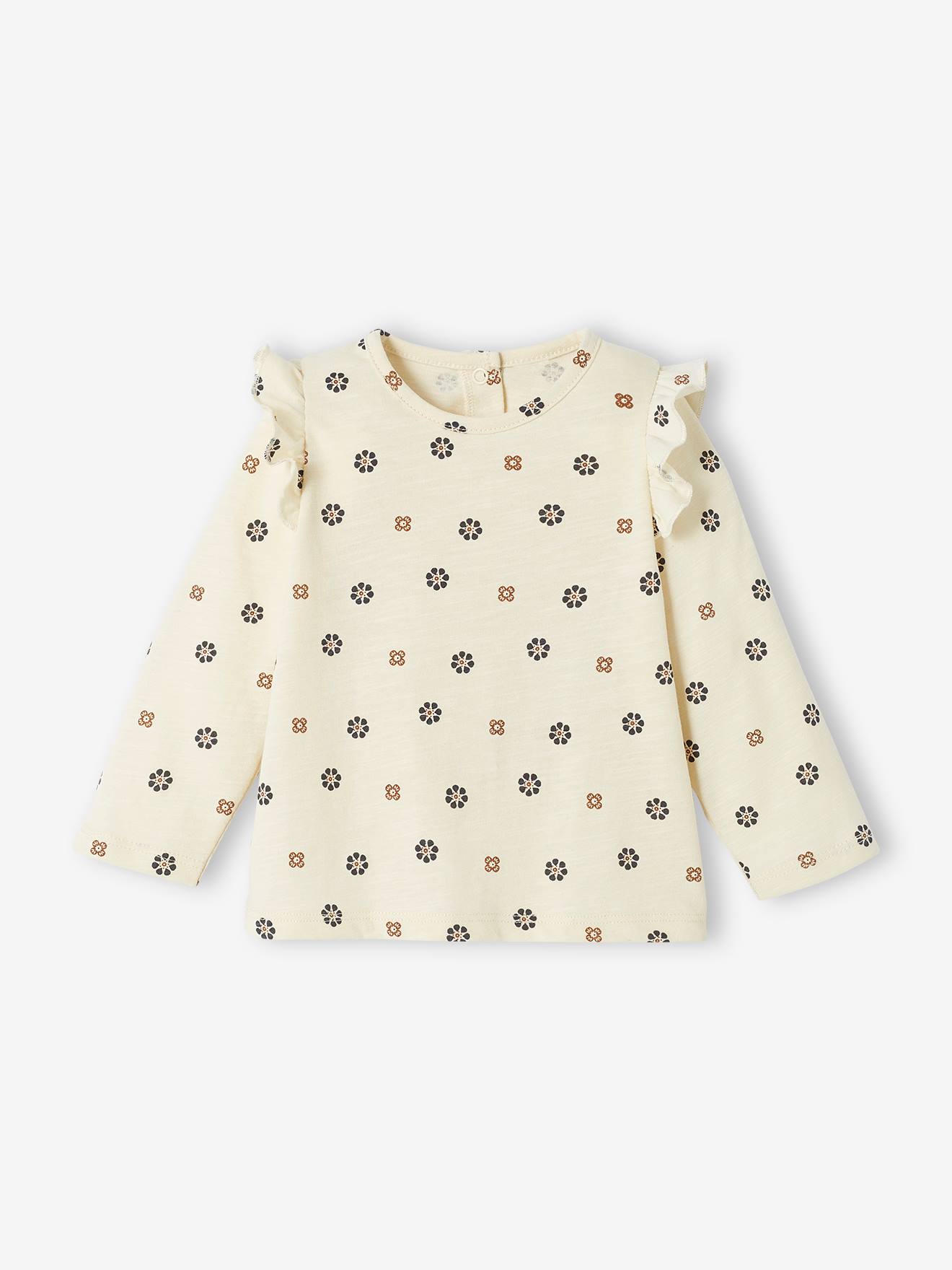 Gebloemd T-shirt met ruches voor baby's ecru