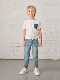 Jongens-Broek-Rechte losse jeans met patch effect voor jongens