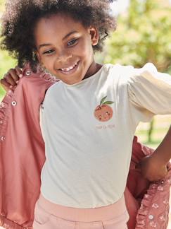 Meisje-T-shirt, souspull-Meisjes t-shirt met bolletjesmouw en fruitmotief op de borst