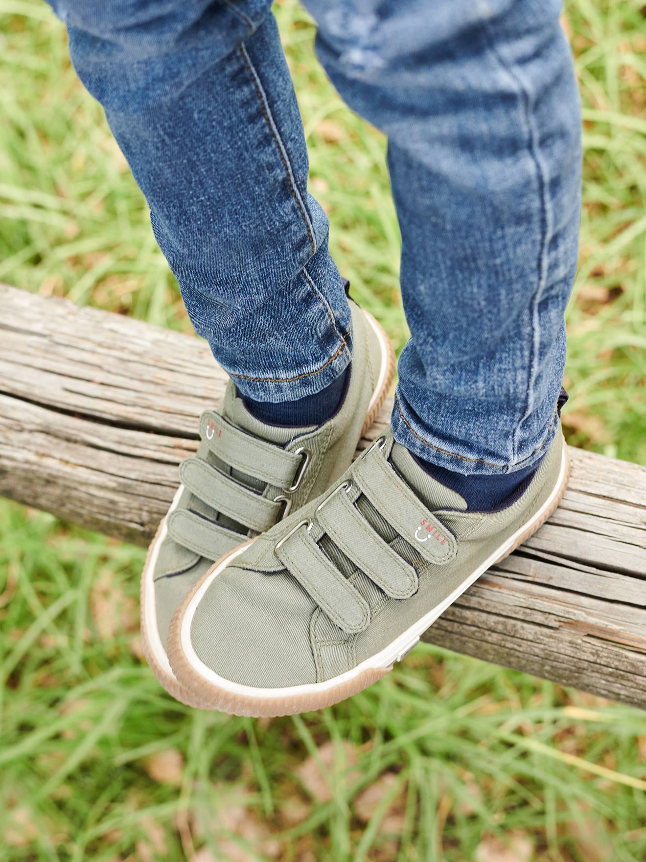 Stoffen sneakers met klittenband voor kinderen kaki