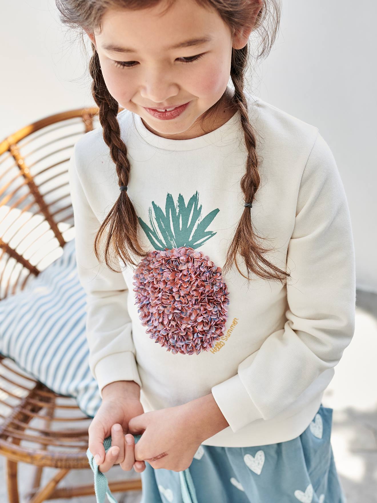 Sweater met fantasiemotief meisjes ecru