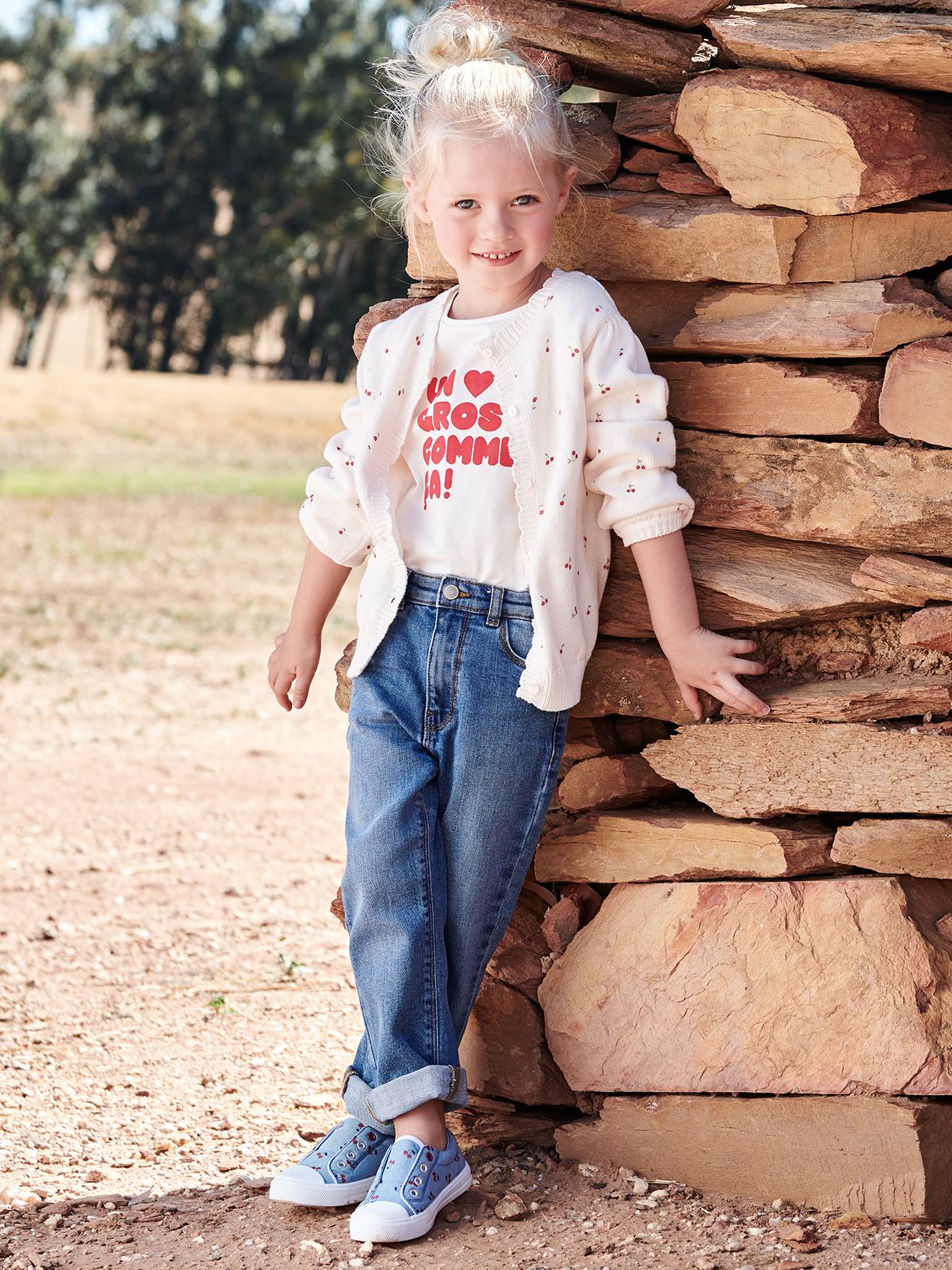 Rechte jeans met sierstrik voor meisjes stone