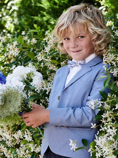 Feestelijk jasje voor jongens van katoen/linnen blauw+donker marineblauw+lichtbeige+saliegroen - vertbaudet enfant 